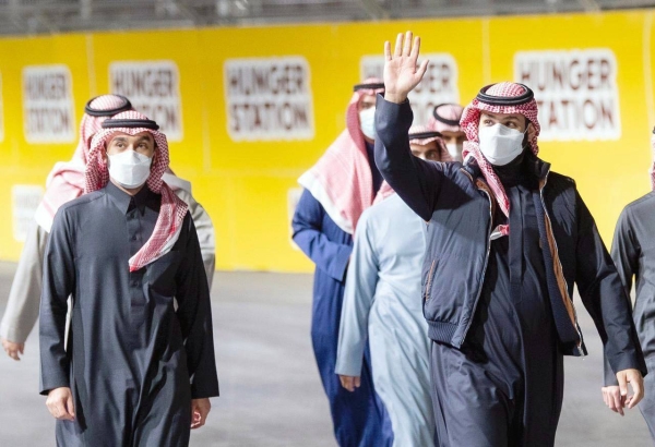 Crown Prince Muhammad Bin Salman, deputy prime minister and minister of defense, and Minister of Sports Prince Abdulaziz Bin Turki Al-Faisal at the Diriyah Formula E Race 2021 on Saturday.