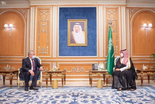  Crown Prince Muhammad Bin Salman, deputy premier and minister of defense, met here on Tuesday with the Russian president's special envoy on Syria, Alexander Lavrentiev.