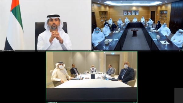 UAE's Minister of Energy and Infrastructure Suhail bin Mohammed Al Mazrouei discussed ways of strengthening relations in the transport sector with Iraqi Minister of Transport Nasser Hussein Al-Shibli. — WAM photo