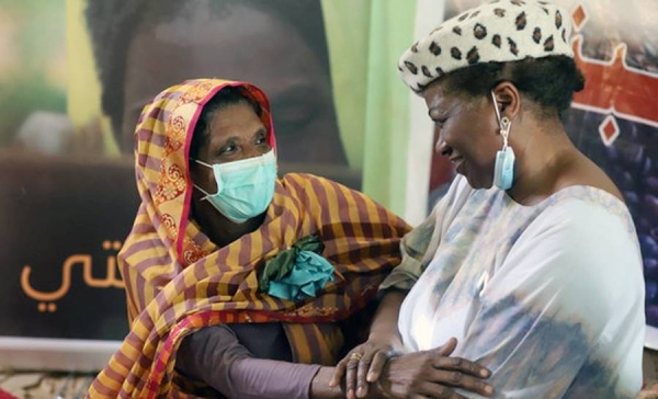 UNFPA Executive Director Natalia Kanem (right) visits a mother and baby at a hospital maternity ward in Sudan’s Blue Nile state. — courtesy Sufian Abdul-Mouty/UNFPA Sudan