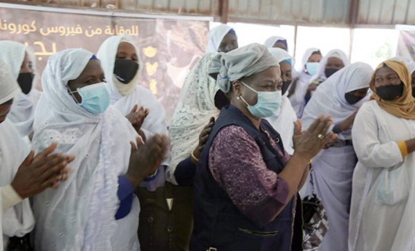 UNFPA Executive Director Natalia Kanem (right) visits a mother and baby at a hospital maternity ward in Sudan’s Blue Nile state. — courtesy Sufian Abdul-Mouty/UNFPA Sudan