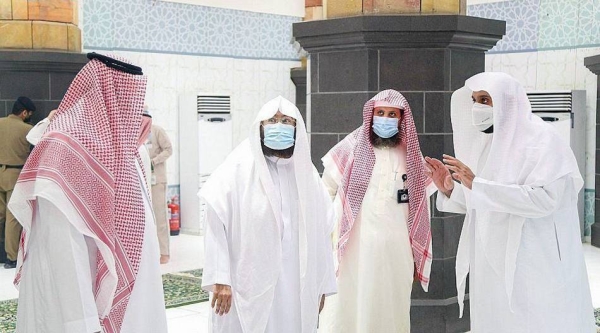 Sheikh Abdul Rahman Al-Sudais, head of the Presidency for the Affairs of Two Holy Mosques, took a field tour Tuesday to the Grand Mosque’s call to prayer place, in preparation for the blessed month of Ramadan.