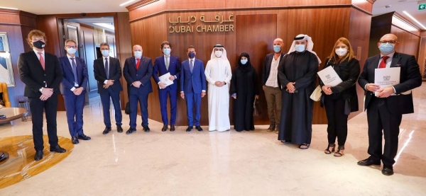 Hamad Buamim, president & CEO Dubai Chamber, with the delegation from Italy.