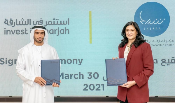 The MoU, which officially declared Invest in Sharjah as Sheraa’s Strategic Partner, was signed by Najla Al Midfa, CEO of Sheraa, and Mohamed Juma Al Musharrkh, CEO, Invest in Sharjah, Tuesday at the Sharjah Investors Services Centre (Saeed) in Al Qasba. 