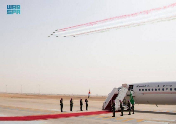Iraqi Prime Minister Mustafa Al-Kadhimi was received by Crown Prince Muhammad Bin Salman, deputy premier and minister of defense, at King Khalid International Airport in Riyadh. — SPA photos