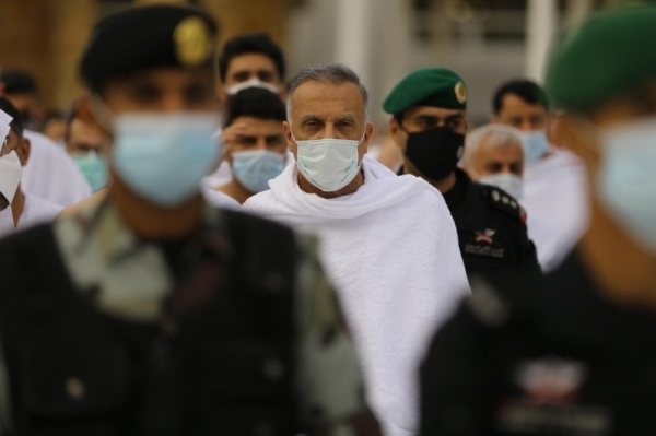 Iraqi Prime Minister Mustafa Al-Kadhimi performs Umrah on Thursday before leaving Saudi Arabia. — SPA photo