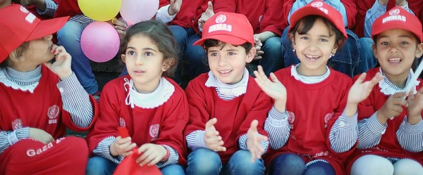 Gaza schoolchildren attending interactive theater production featuring ERW Risk Education, International Day for Mine Awareness and Assistance in Mine Action, April 2016. — courtesy UNMAS Palestine