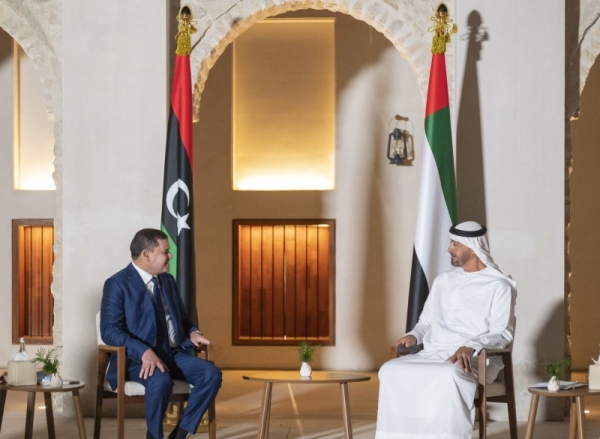 Abu Dhabi Crown Prince Sheikh Mohamed Bin Zayed Al-Nahyan, who is also the deputy supreme commander of the UAE armed forces, on Wednesday received new Libyan Prime Minister Abdul Hamid Dbeibeh at Qasr Al Hosn, here. — WAM photo