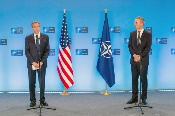 US Secretary of State Antony Blinken and NATO Secretary General Jens Stoltenberg during a news conference in Brussels after discussing Afghanistan and Ukraine.— courtesy Twitter