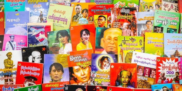 File photo shows a bookstore at a market in Yangon, Myanmar, displaying a range of titles, including some focusing on the life of Aung San Suu Kyi. — courtesy Unsplash/Alexander Schimmeck