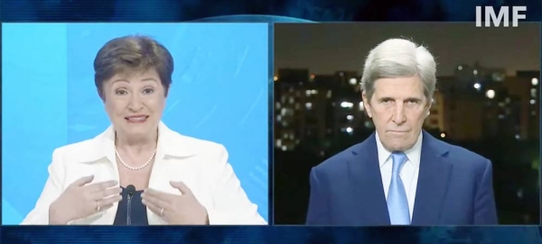 IMF chief Kristalina Georgieva and US Climate Envoy John Kerry discuss climate action on the CNN news channel