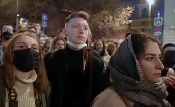 Video grab of supporters of Kremlin critic Alexei Navalny protesting peacefully in Moscow on Wednesday.