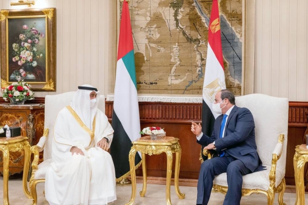 Sheikh Mohamed Bin Zayed Al Nahyan, crown prince of Abu Dhabi and deputy supreme commander of the UAE Armed Forces (L) meets with Egypt President Abdel Fattah El-Sisi.

( Mohamed Al Hammadi / Ministry of Presidential Affairs )
---