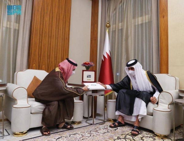  Qatar’s Emir Sheikh Tamim Bin Hamad received Saudi Arabia’s Foreign Minister Prince Faisal Bin Farhan on Monday.