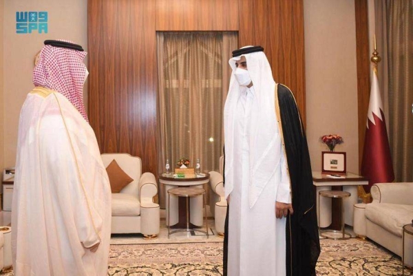 Qatar’s Emir Sheikh Tamim Bin Hamad met on Thursday with Saudi Arabia’s Minister of State Prince Turki Bin Mohammed Bin Fahd. 