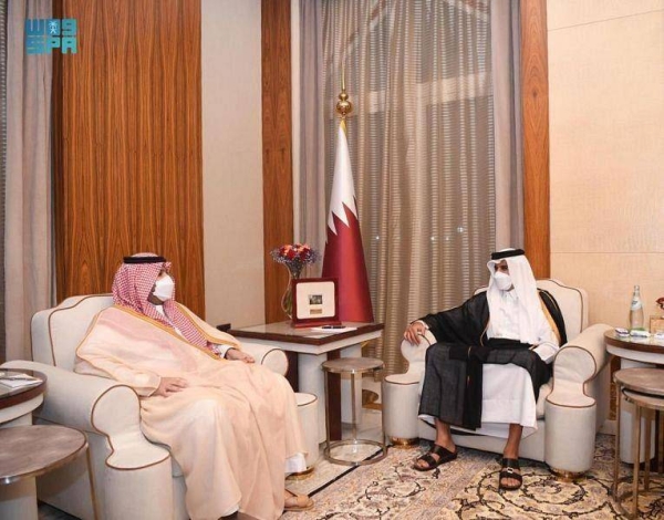 Qatar’s Emir Sheikh Tamim Bin Hamad met on Thursday with Saudi Arabia’s Minister of State Prince Turki Bin Mohammed Bin Fahd. 