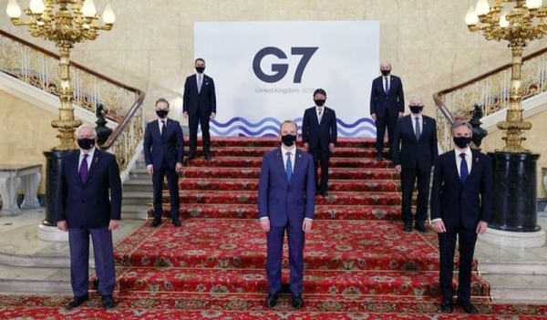Foreign ministers from the G7 countries, meeting in person for the first time in nearly three years in London on Tuesday, pose for a group photograph. — courtesy Twitter