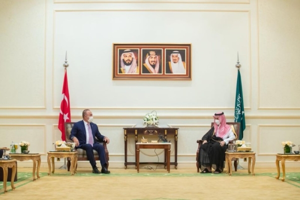  Saudi Arabia’s Foreign Minister Prince Faisal Bin Farhan met with his Turkish counterpart, Mevlut Cavusoglu, and his accompanying delegation in his office at the Ministry of Foreign Affairs branch here on Tuesday.