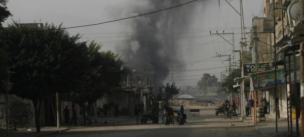 Smoke from an airstrike rises over the city of Rafah in the southern Gaza Strip in this file photo.