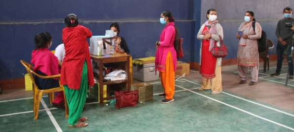 Health workers in Gorkha District in north-central Nepal receive their second dose of the COVID-19 vaccine.— Courtesy file photo