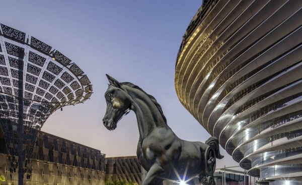 General view of the Mare & Foal Statue at Mobility Pavilion during Sunrise at the Expo 2020 Site (Photo by Dany Eid/Expo 2020).