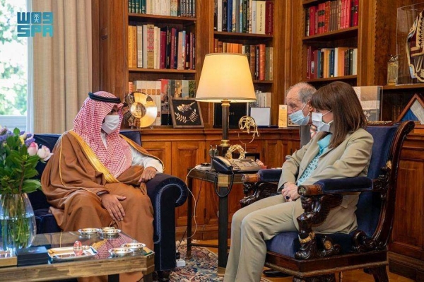  Minister of Culture Prince Badr Bin Abdullah Bin Farhan met here on Tuesday with Greek President Katerina Sakellaropoulou on the first day of his two-day official visit to southwest European country.