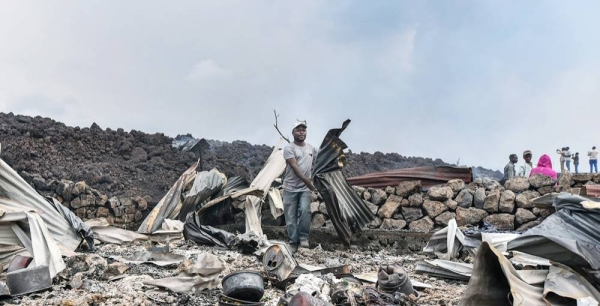 Flowing lava from the volcanic eruption of Mount Nyiragongo in DR Congo on May 22 has forced more than 5,000 people to cross the border into Rwanda. — courtesy UNICEF/Olivia Acland