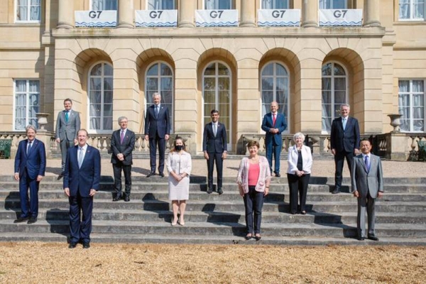 UK Chancellor Rishi Sunak and fellow G7 finance ministers take a break following a morning of productive discussions in London. — courtesy Twitter