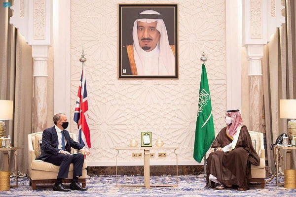 Crown Prince Muhammad Bin Salman, deputy premier and minister of defense, met here on Monday with British Foreign Minister Secretary Dominic Raab.