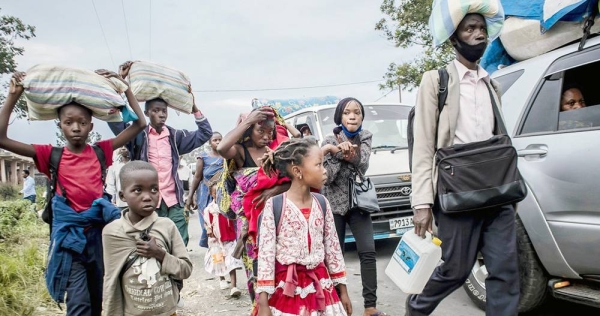 People evacuated from Goma because of the danger of another volcano eruption arrive in Sake, North Kivu province in DR Congo. — courtesy UNICEF/ UN0468282/ Guershom Ndebo