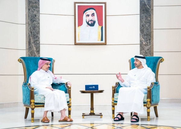 Foreign Minister Prince Faisal Bin Farhan made a phone call on Saturday to his Emirati counterpart Sheikh Abdullah Bin Zayed to congratulate him on the UAE’s election as a non-permanent member of the UN Security Council. The two are seen discussing bilateral issues in this file photo.