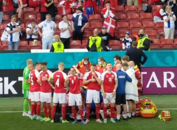 Denmark's match against Finland at the European Championship was dramatically suspended minutes before halftime on Saturday after Danish midfielder Christian Eriksen collapsed on the field.