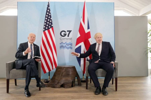 US President Joe Biden and UK Prime Minister Boris Johnson meet on the sidelines of the G7 meeting in London.