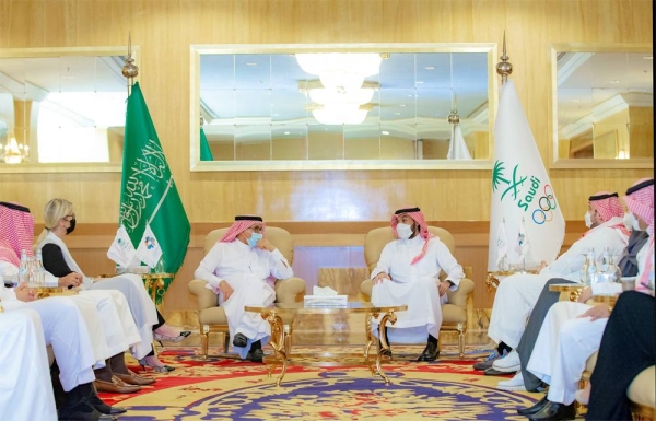 Minister of Sports Prince Abdulaziz Bin Turki Al Faisal, president of the Saudi Arabian Olympic Committee, and Nadhmi Al-Nasr, NEOM chief executive officer, sign a 5-year MoU to collaborate on developing and enhancing a globally competitive sports ecosystem within Saudi Arabia.