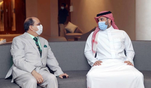 Indian Ambassador Dr. Ausaf Sayeed and Abdullah Faisal Hammad, Director General, Leaders Development Institute, Ministry of Sports, Saudi Arabia, during the signing ceremony of a MoU on yoga cooperation in Riyadh.