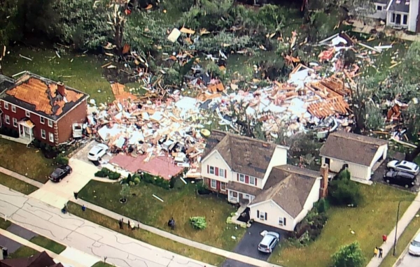 A radar-confirmed tornado swept through communities in heavily populated suburban Chicago. A view of destroyed homes in Naperville. — courtesy Twitter