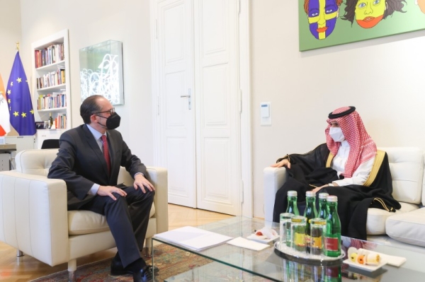 Saudi Arabia’s Foreign Minister Prince Faisal Bin Farhan met on Tuesday with his Austrian counterpart Alexander Schallenberg at the headquarters of the Austrian foreign ministry in Vienna. — Courtesy photos
