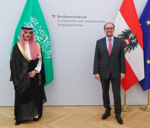 Saudi Arabia’s Foreign Minister Prince Faisal Bin Farhan met on Tuesday with his Austrian counterpart Alexander Schallenberg at the headquarters of the Austrian foreign ministry in Vienna. — Courtesy photos
