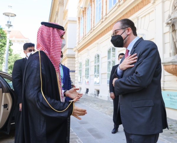 Saudi Arabia’s Foreign Minister Prince Faisal Bin Farhan met on Tuesday with his Austrian counterpart Alexander Schallenberg at the headquarters of the Austrian foreign ministry in Vienna. — Courtesy photos
