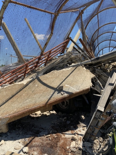 A pedestrian bridge that likely was struck by at least one vehicle collapsed onto Interstate 295 in Washington, DC, injuring several people and blocking the highway in both directions, officials said on Wednesday. — Courtesy photos