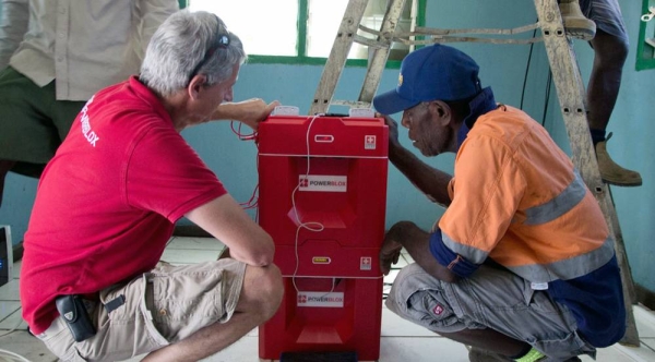 New power cube technology on display in Vanuatu. The cubes are charged with electricity using solar rays. — courtesy UNDP