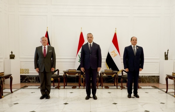 El-Sissi and King Abdullah met Iraqi Prime Minister Mustafa Al-Kadhemi. — (Credit: @IraqiPMO)