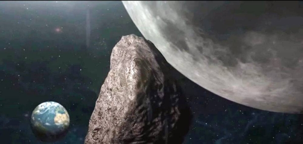 An artist's rendering of asteroids on collision course with Earth. Two new missions being launched by NASA and the European Space Agency (ESA) are going to test a method of nudging Earth-bound asteroids off course.