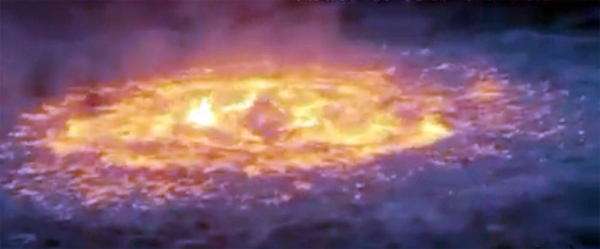 A videograb shows numerous vessels dousing the flames after fire broke out in the southern waters of the Gulf of Mexico on Friday after an underwater pipeline leaked, literally setting the “ocean on fire”.