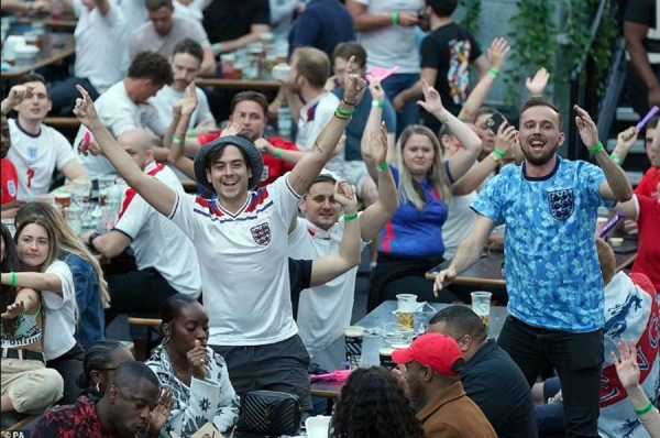 England captain Harry Kane celebrates England's goal against Ukraine in Euro 2020 quarterfinals in Rome on Saturday.