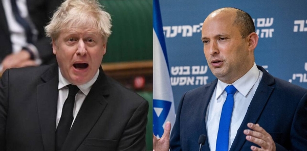 British Prime Minister Boris Johnson, left, and his Israeli counterpart Naftali Bennett are seen in this file combination picture. — Courtesy photo