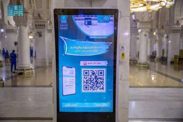 The General Presidency for the Affairs of the Two Holy Mosques has put up 100 electronic screens for awareness and guidance at the Grand Holy Mosque and its courtyards.