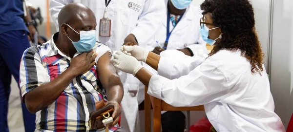A man in Abidjan, Côte d'Ivoire, receives a COVID-19 vaccination as part of the rollout of COVAX in Africa. — Courtesy file photo
