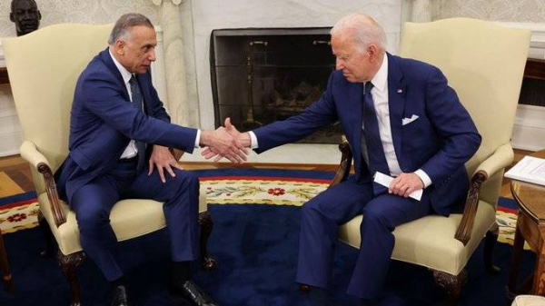 US president Joe Biden, right, met with Iraqi Prime Minister Mustafa Al-Kadhimi in the Oval Office on Monday. — Courtesy photo