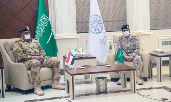 Deputy Chief of the General Staff and Acting Joint Forces Commander Lt. Gen. Motlaq Bin Salem Al-Azimah received at the Joint Forces Command of the Coalition Headquarters here Monday the Commander of the Sudanese Land Forces Lt. Gen.l Essam Mohamed Hassan Karar.
